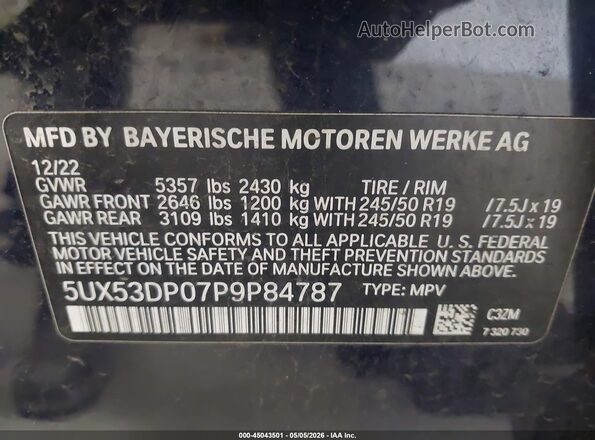 5UX53DP07P9P84787 2023 BMW X3 Dark Blue Engine compartment view