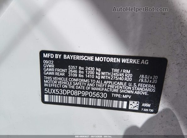 5UX53DP08P9P05630 2023 BMW X3 Белый Вид подкапотного пространства