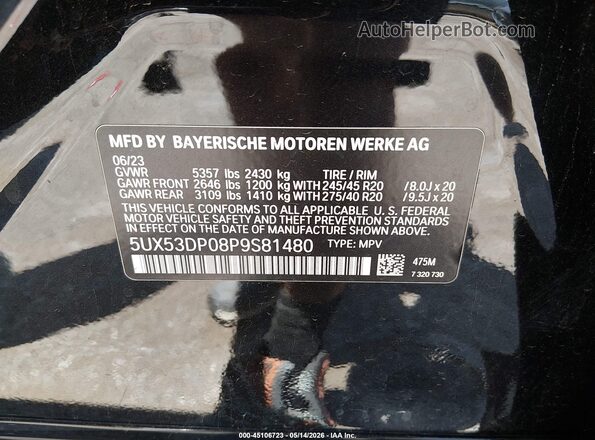 5UX53DP08P9S81480 2023 BMW X3 Black ძრავის განყოფილების ხედი