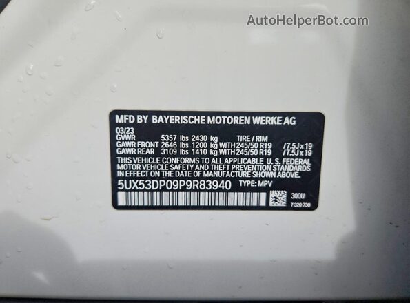 5UX53DP09P9R83940 2023 BMW X3 White Панорамний вид салону 360°