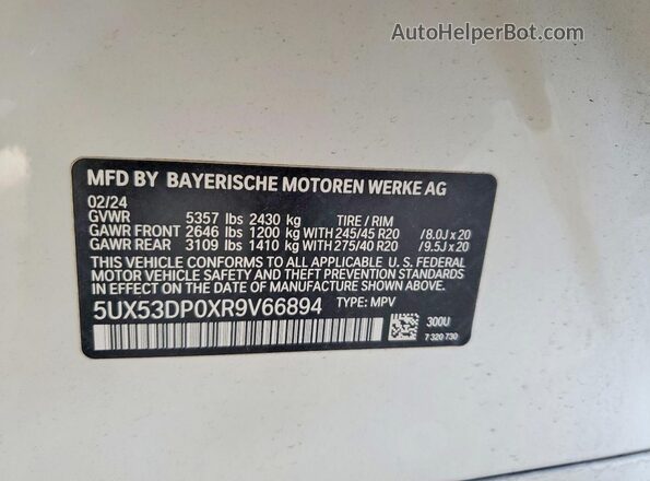 5UX53DP0XR9V66894 2024 BMW X3 White ძრავის განყოფილების ხედი