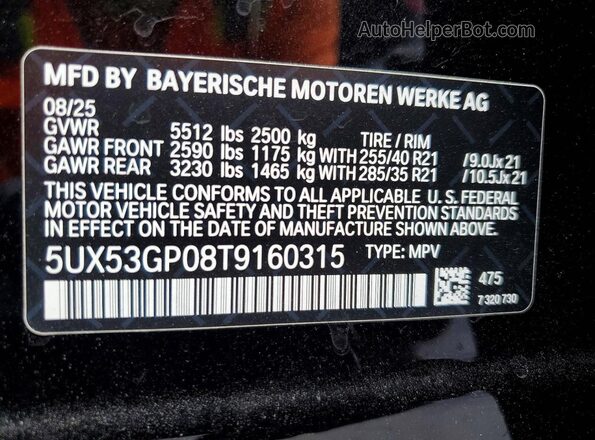 5UX53GP08T9160315 2026 BMW X3 Black 