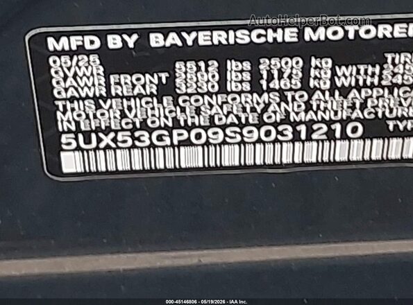 5UX53GP09S9031210 2025 BMW X3 Blue Widok komory silnika
