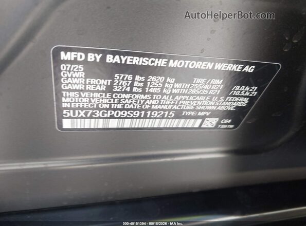 5UX73GP09S9119215 2025 BMW X3 Black Widok komory silnika