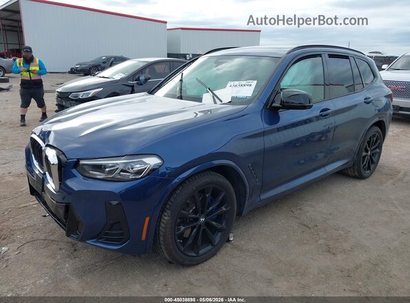 5UX83DP02N9K80139 2022 BMW X3 Blue Առջևի ձախ երեք քառորդ տեսարան