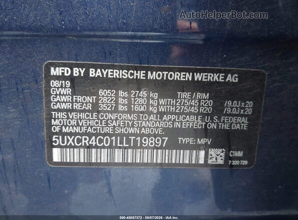 5UXCR4C01LLT19897 2020 BMW X5 Blue Շարժիչի բաժամունքի տեսք