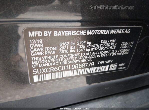 5UXCR6C01L9B68779 2020 BMW X5 Black Вид підкапотного простору