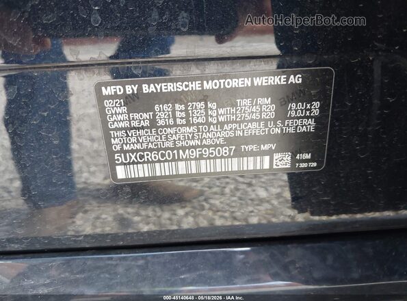 5UXCR6C01M9F95087 2021 BMW X5 Black Vista del compartimento del motor