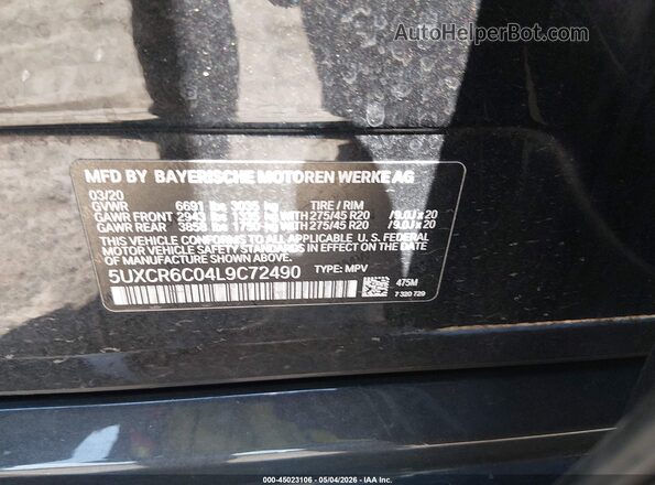 5UXCR6C04L9C72490 2020 BMW X5 Black 