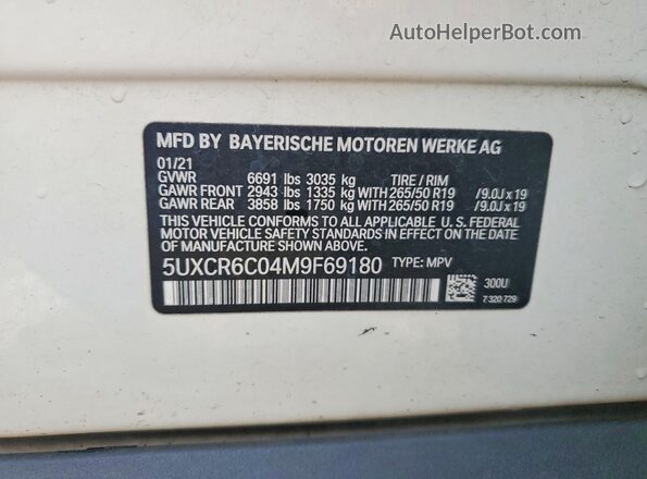 5UXCR6C04M9F69180 2021 BMW X5 White 
