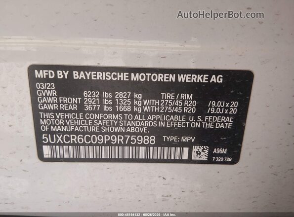 5UXCR6C09P9R75988 2023 BMW X5 Белый Вид подкапотного пространства