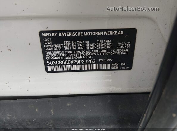 5UXCR6C0XP9P23263 2023 BMW X5 White Engine compartment view