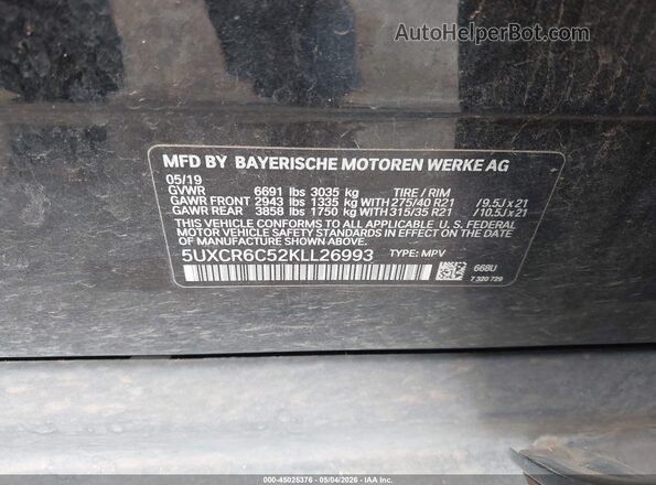 5UXCR6C52KLL26993 2019 BMW X5 Black 