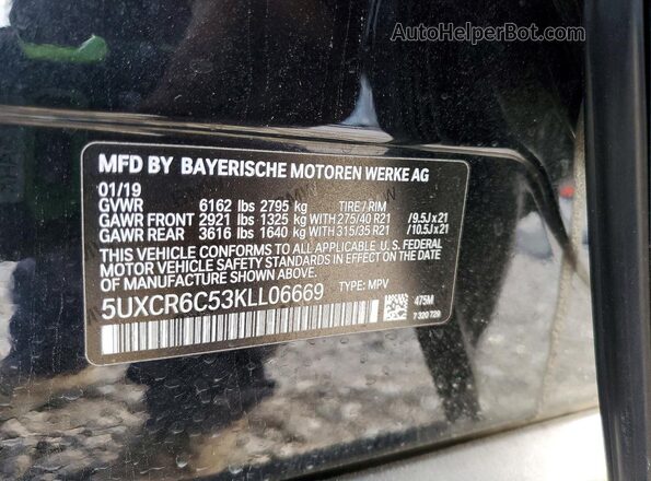 5UXCR6C53KLL06669 2019 BMW X5 Black Вид наклейки з VIN-кодом