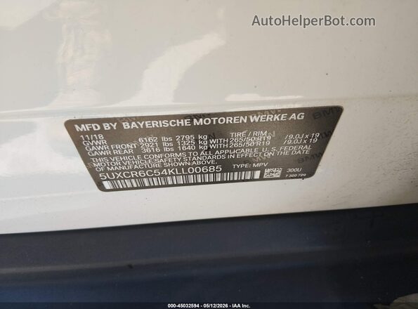 5UXCR6C54KLL00685 2019 BMW X5 Белый Вид подкапотного пространства