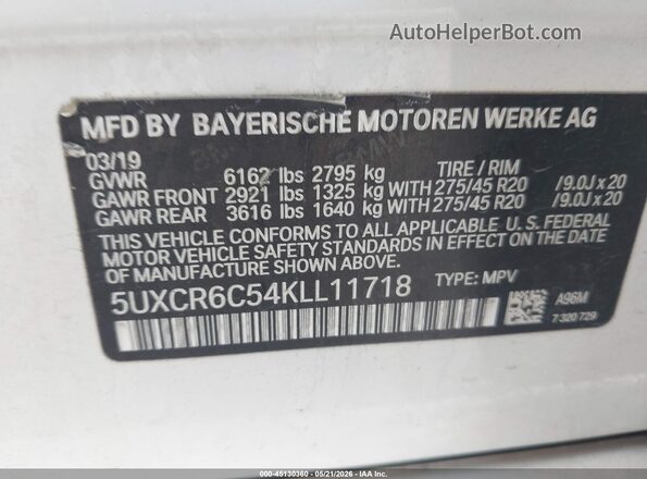5UXCR6C54KLL11718 2019 BMW X5 Белый Вид подкапотного пространства