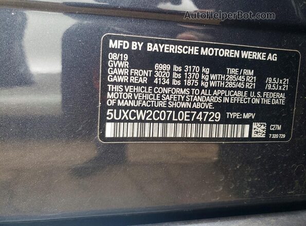 5UXCW2C07L0E74729 2020 BMW X7 Серый Вид наклейки с VIN-кодом