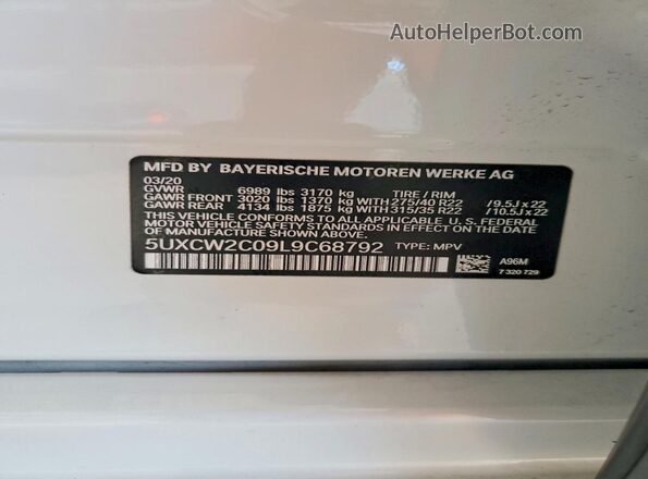 5UXCW2C09L9C68792 2020 BMW X7 White 360 interior view