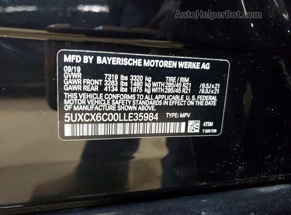 5UXCX6C00LLE35984 2020 BMW X7 Черный Вид наклейки с VIN-кодом