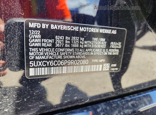 5UXCY6C06P9R02080 2023 BMW X6 Black 