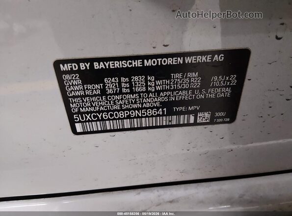 5UXCY6C08P9N58641 2023 BMW X6 White Engine compartment view