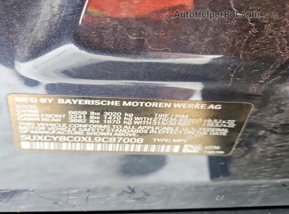 5UXCY8C0XL9C87008 2020 BMW X6 Gray Вид підкапотного простору