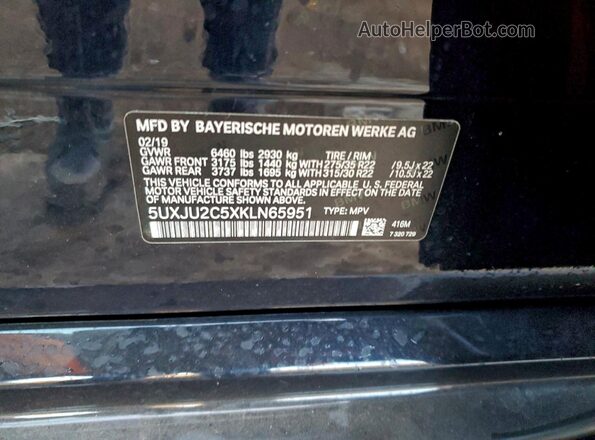 5UXJU2C5XKLN65951 2019 BMW X5 Черный Вид наклейки с VIN-кодом
