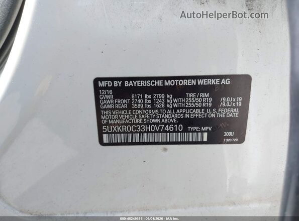 5UXKR0C33H0V74610 2017 BMW X5 White ძრავის განყოფილების ხედი