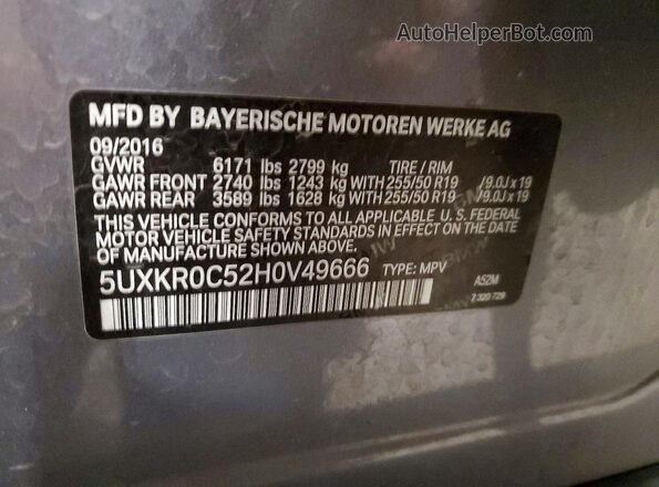 5UXKR0C52H0V49666 2017 BMW X5 Gray 