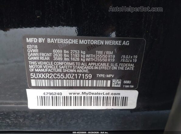 5UXKR2C55J0Z17159 2018 BMW X5 Black 