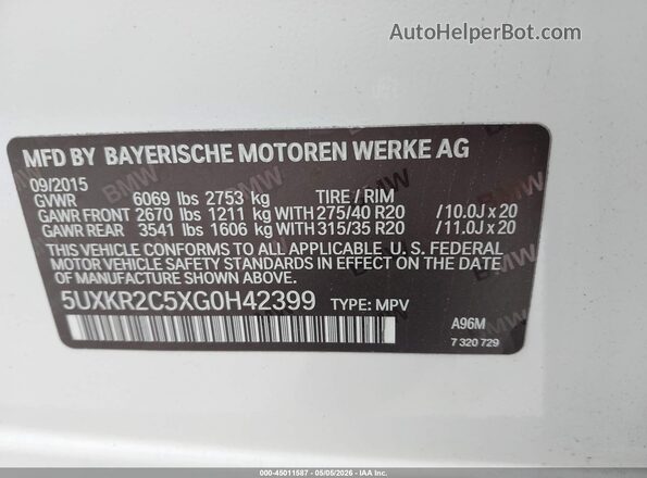 5UXKR2C5XG0H42399 2016 BMW X5 White 