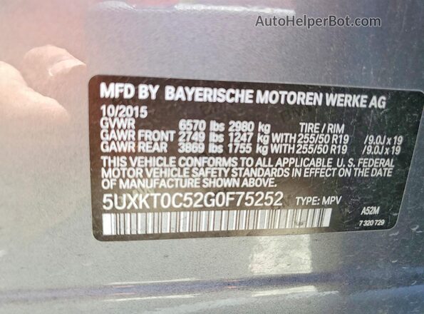 5UXKT0C52G0F75252 2016 BMW X5 Gray VIN կոդի պիտակի տեսք