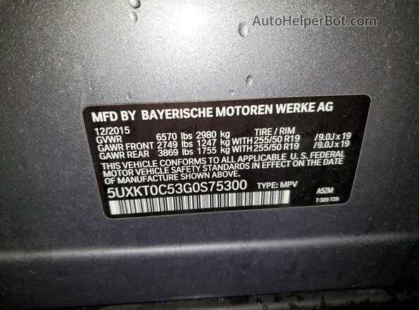 5UXKT0C53G0S75300 2016 BMW X5 Silver VIN კოდის სტიკერის ხედი