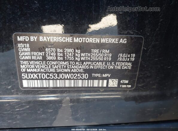 5UXKT0C53J0W02530 2018 BMW X5 Black Շարժիչի բաժամունքի տեսք