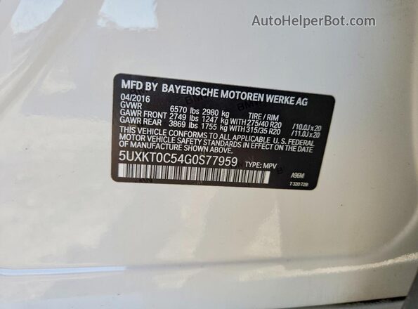 5UXKT0C54G0S77959 2016 BMW X5 White 