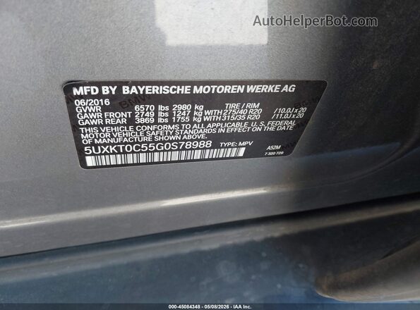 5UXKT0C55G0S78988 2016 BMW X5 Gray 