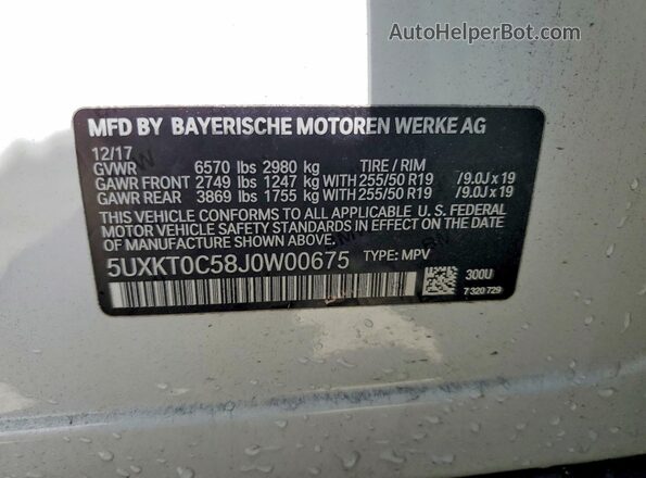 5UXKT0C58J0W00675 2018 BMW X5 White Widok wnętrza 360 stopni