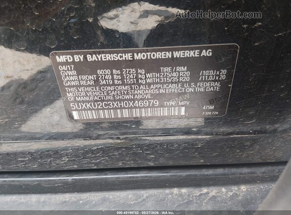 5UXKU2C3XH0X46979 2017 BMW X6 Black Widok komory silnika