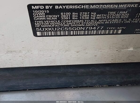 5UXKU2C55G0N79477 2016 BMW X6 White Вид підкапотного простору