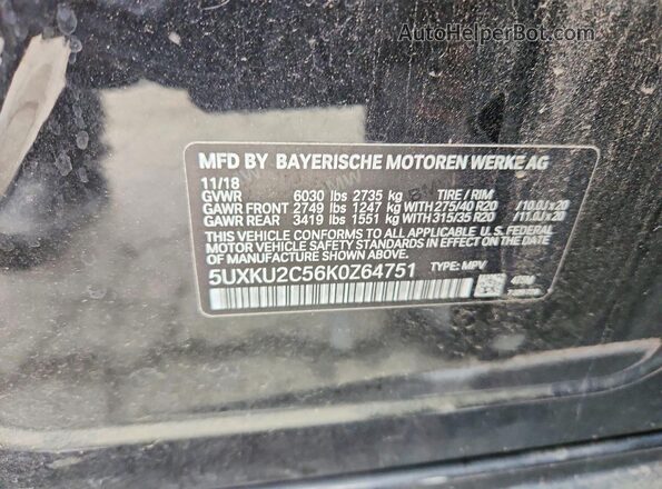 5UXKU2C56K0Z64751 2019 BMW X6 Черный Панорамный вид салона 360°