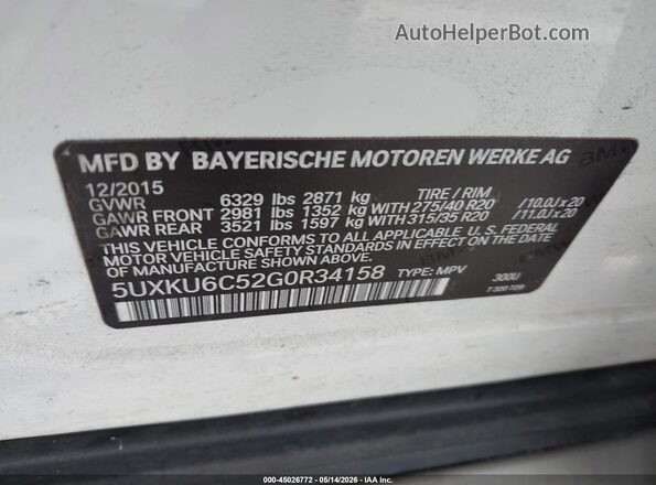 5UXKU6C52G0R34158 2016 BMW X6 White 