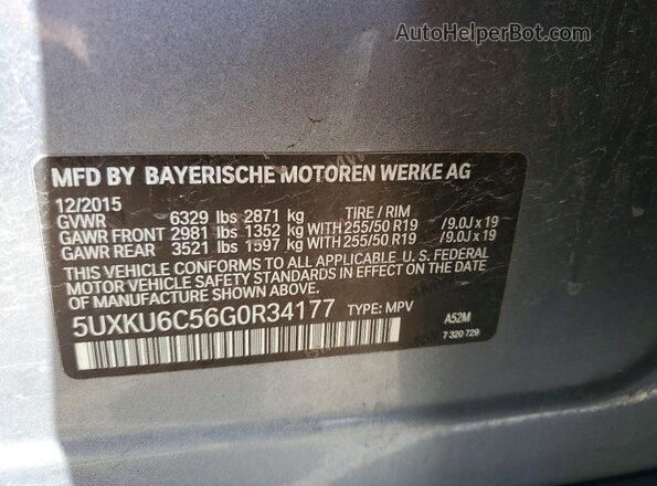 5UXKU6C56G0R34177 2016 BMW X6 Silver 