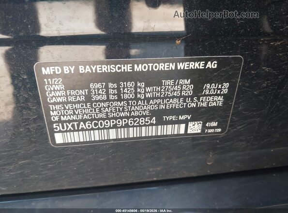 5UXTA6C09P9P62854 2023 BMW X5 Black 