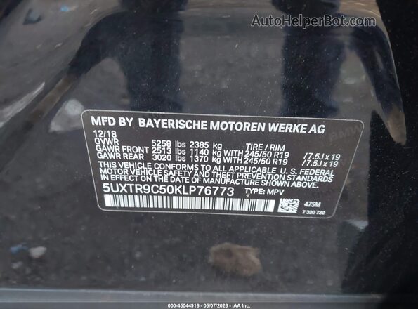 5UXTR9C50KLP76773 2019 BMW X3 Черный 