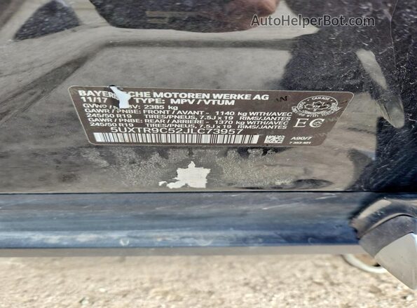 5UXTR9C52JLC73957 2018 BMW X3 Black 360 interior view