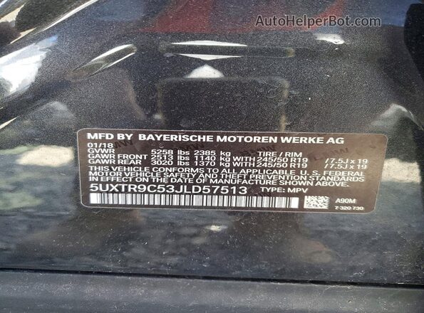 5UXTR9C53JLD57513 2018 BMW X3 Gray Vista interior de 360 grados