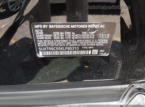 5UXTR9C55KLP85310 2019 BMW X3 Black 