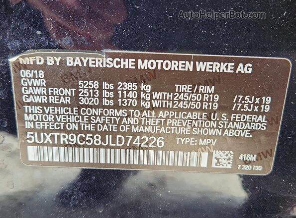 5UXTR9C58JLD74226 2018 BMW X3 Black 