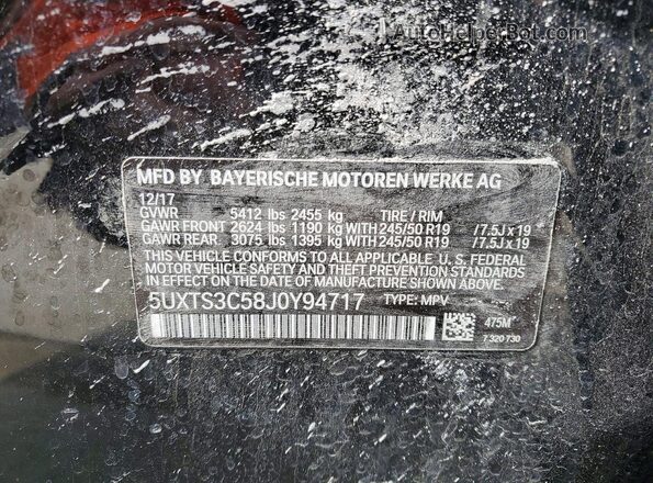 5UXTS3C58J0Y94717 2018 BMW X3 Black 