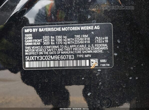 5UXTY3C02M9E60783 2021 BMW X3 Black Widok komory silnika
